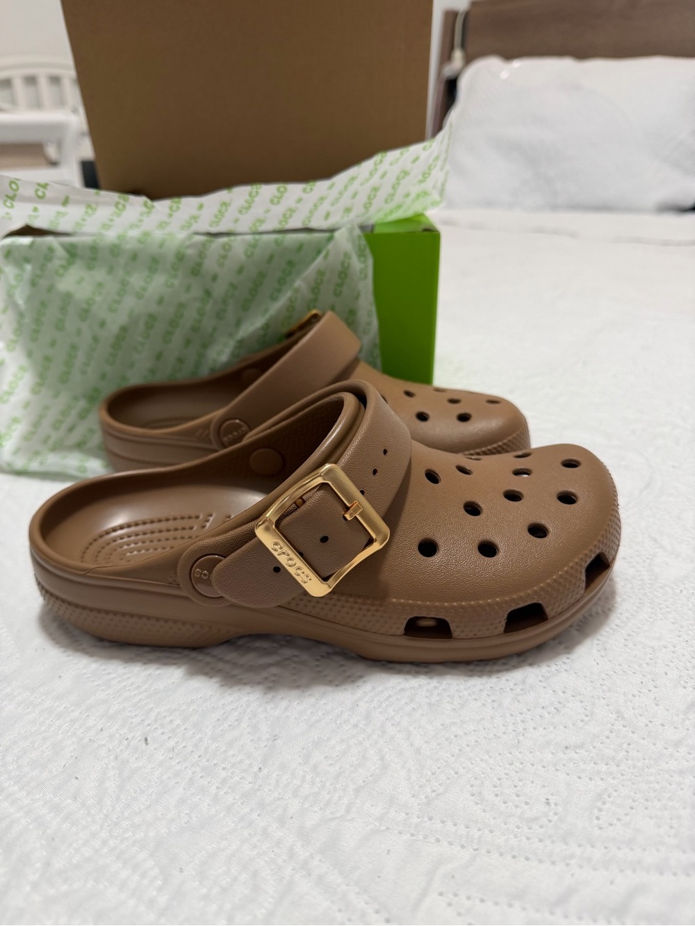 Crocs Adult Classic Metallic Buckle Clogs Sepia Color